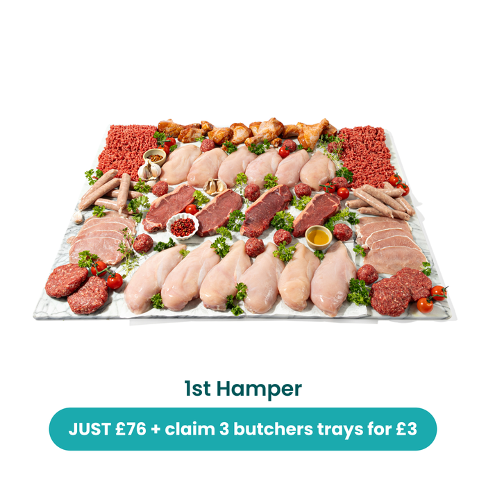 Your hamper + 3 butchers trays for £3