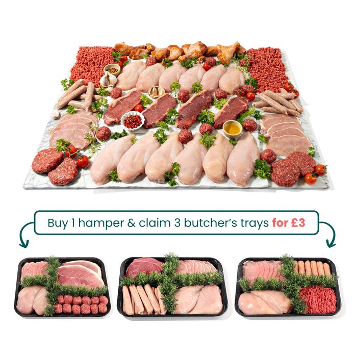 Your hamper + 3 butchers trays for £3